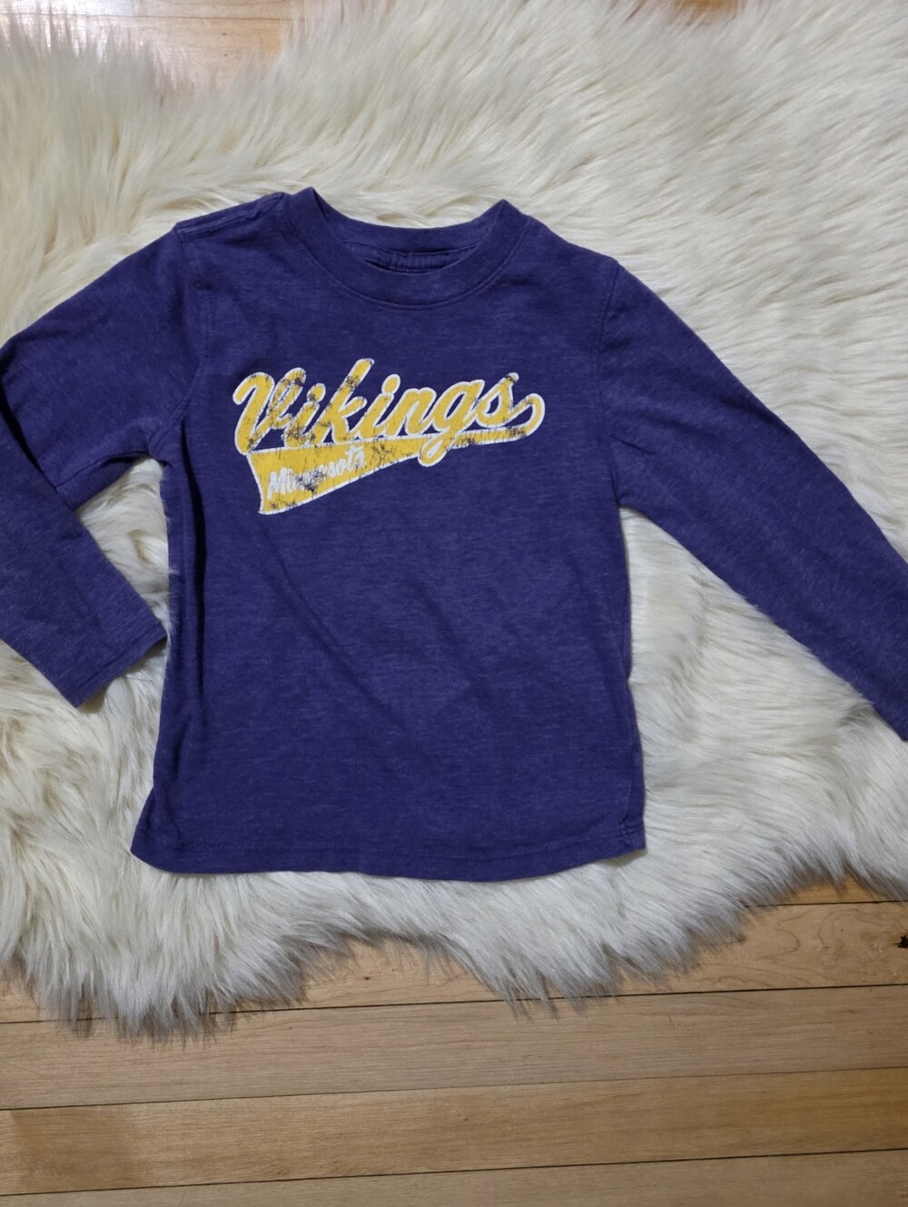NFL Purple Long-Sleeve Kids Tee with Yellow Vikings Script